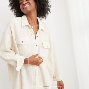 Aerie Lumber Jane Oversized White Waffle Knit Button Up Women's Size Medium